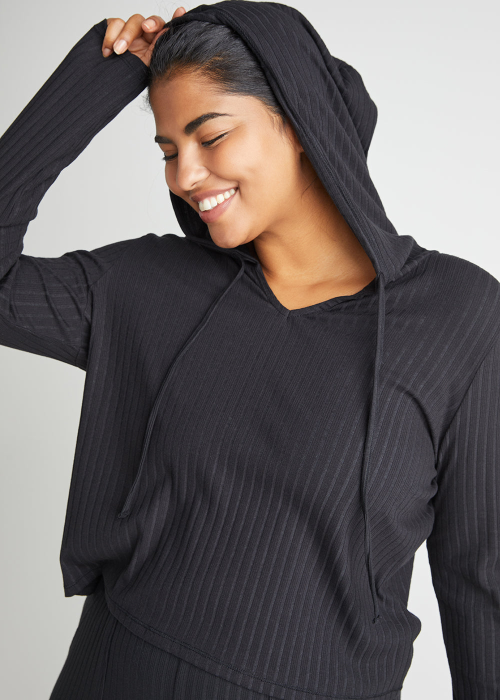 Cropped Lounge Hoodie - Cotton Rib from Yummie in Black  - 1
