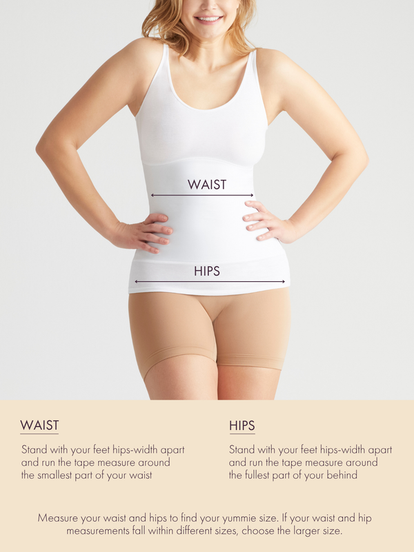 Model wearing Yummie Seamlessly Shaped Convertible Camisole w/Outlast in Frappe and Yummie Ultralight Seamless Shaping Short in Frappe