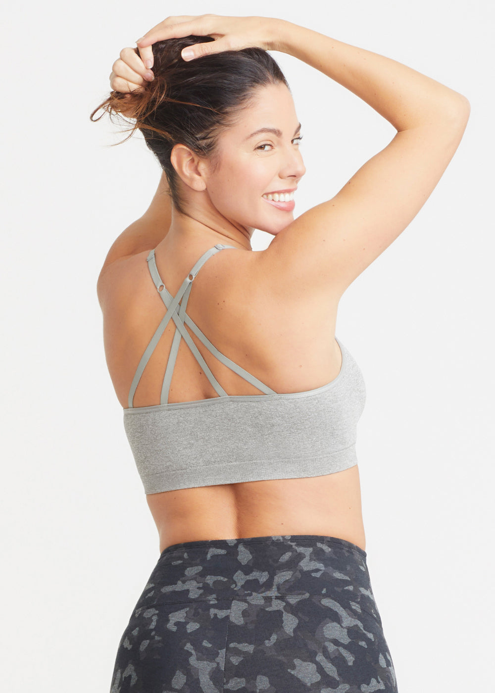 Lexa Strappy Lattice Back Bralette - Seamless from Yummie in Heather Grey  - 1