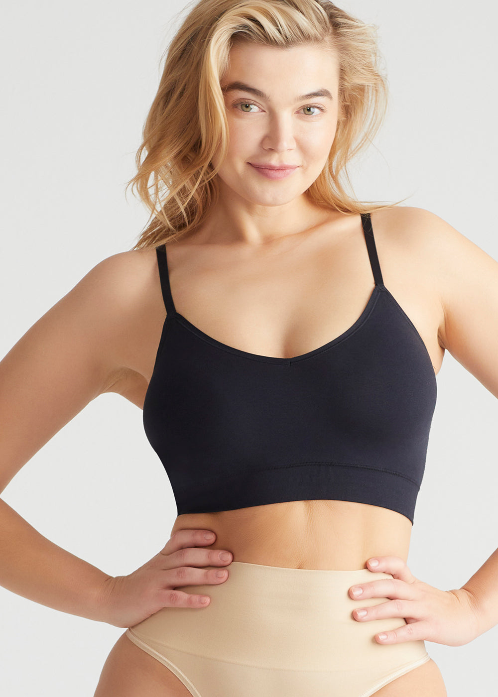 Seamless Bralette with Adjustable Straps: Black/Nude Bralettes for