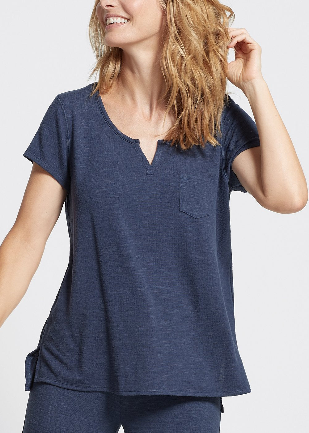 Cap Sleeve Lounge Tee - Slub Knit from Yummie in Mood Indigo Marl  - 1