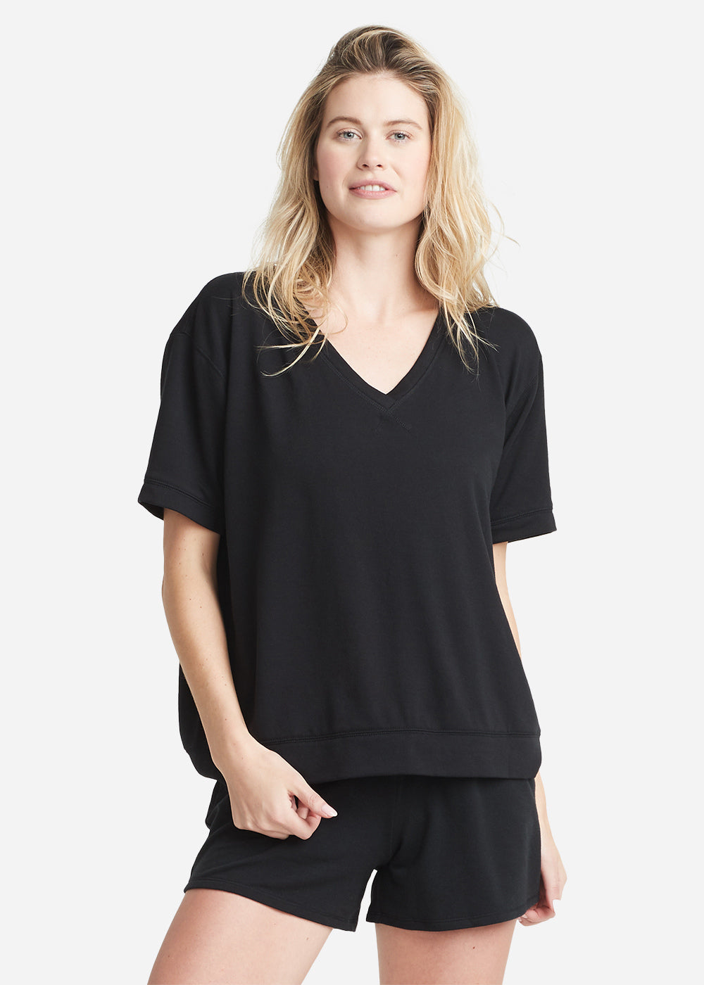 V-neck Lounge Tee - Baby French Terry from Yummie in Black  - 1