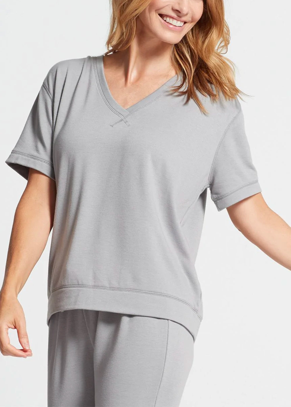 V-neck Lounge Tee - Baby French Terry from Yummie in Weathered Grey  - 1