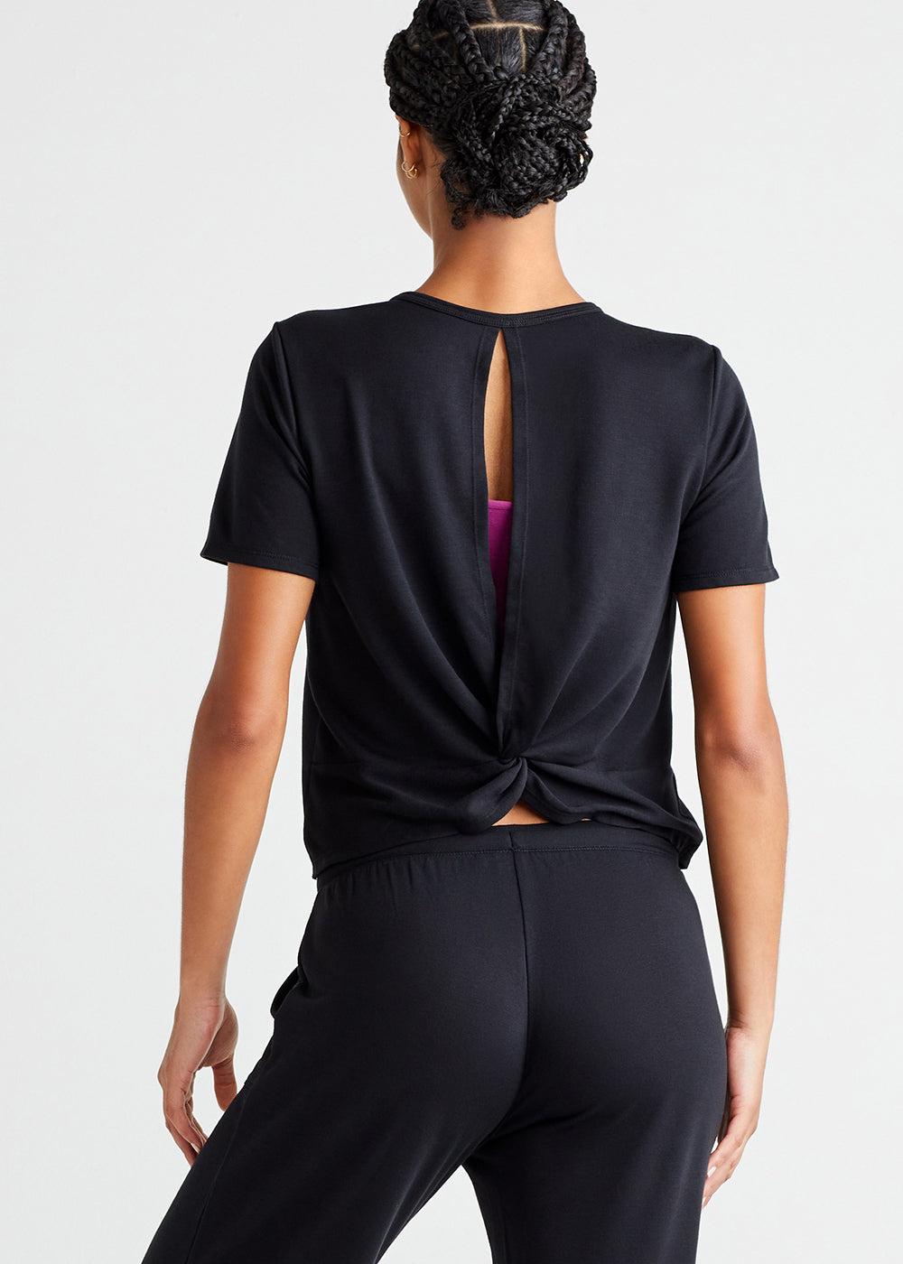 Peek-a-boo Twist Back Lounge Top - Baby French Terry from Yummie in Black  - 1