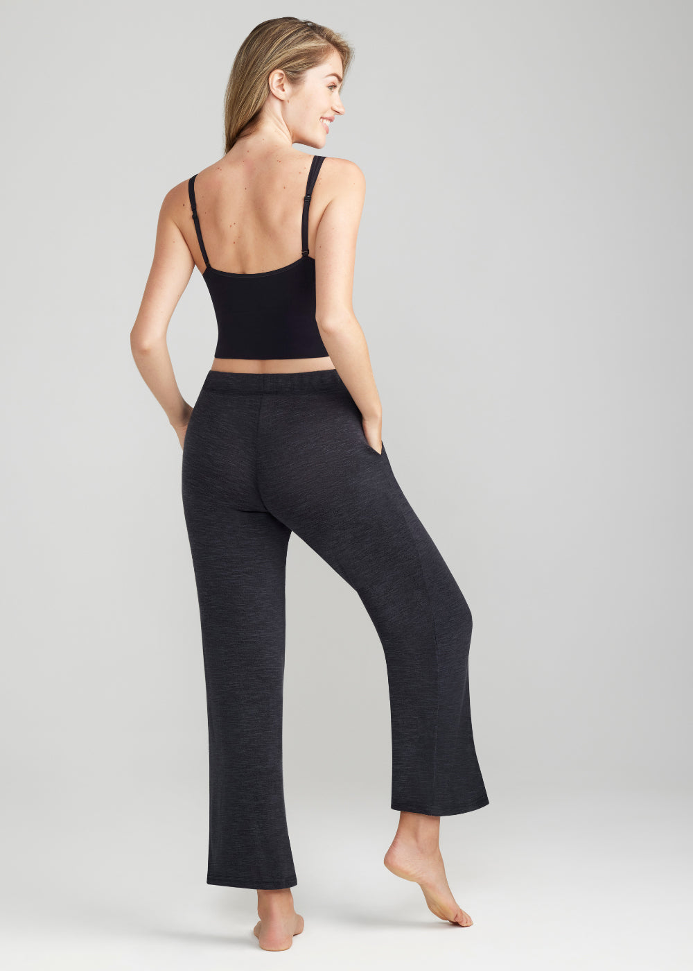 Wide Leg Slub Knit Lounge Pant in Black yummie