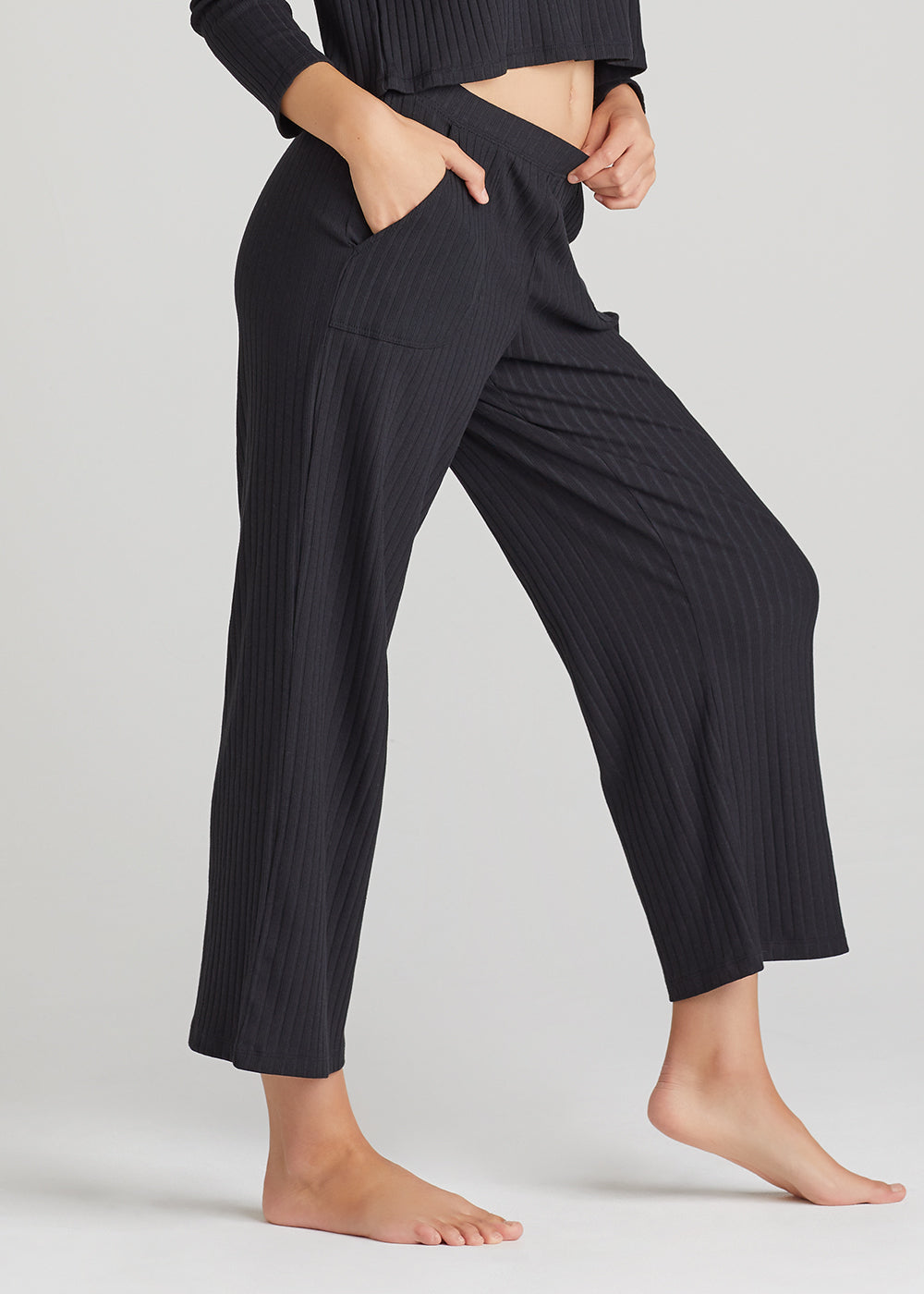 Cropped Lounge Pant - Cotton Rib from Yummie in Black  - 1