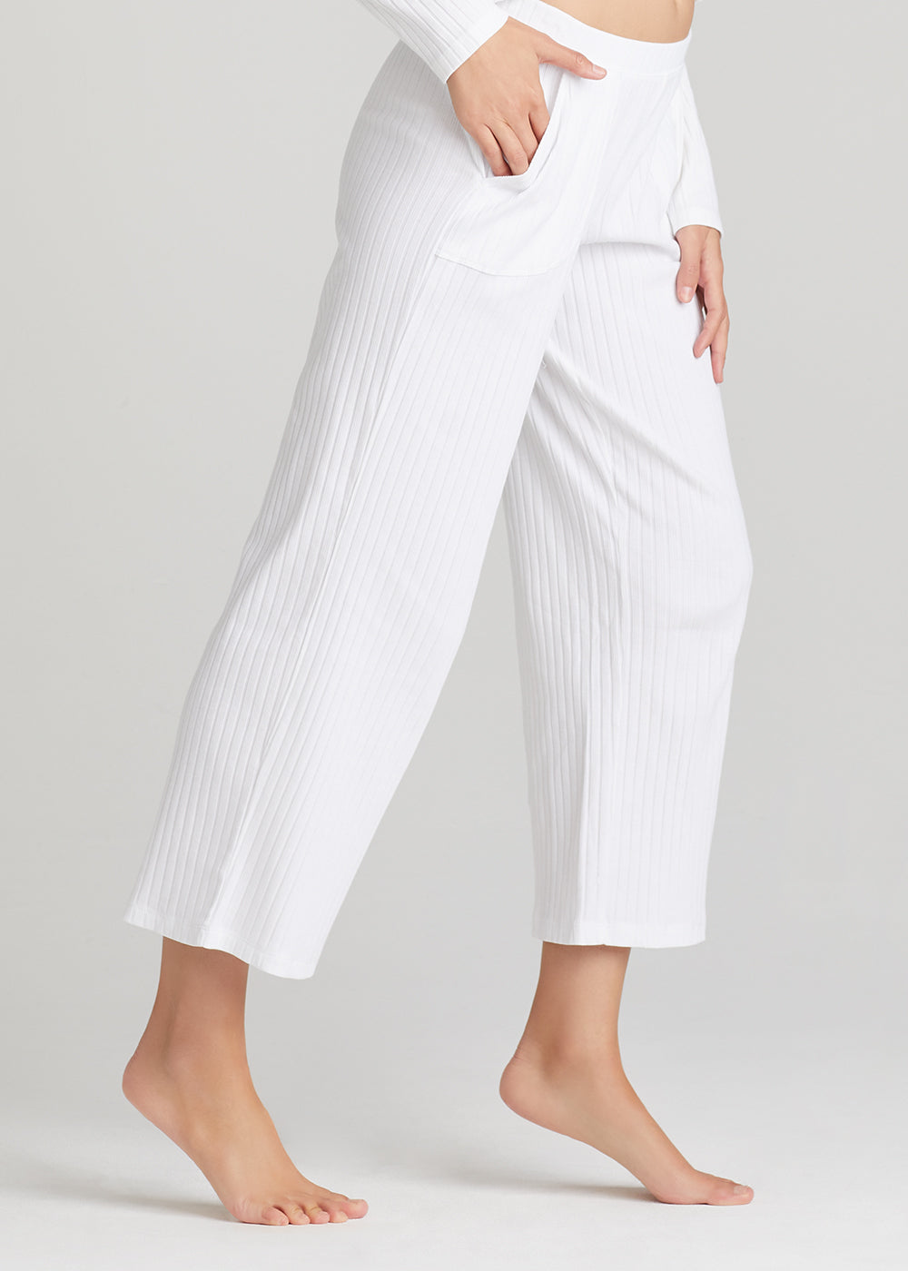 Cropped Lounge Pant - Cotton Rib from Yummie in White  - 1
