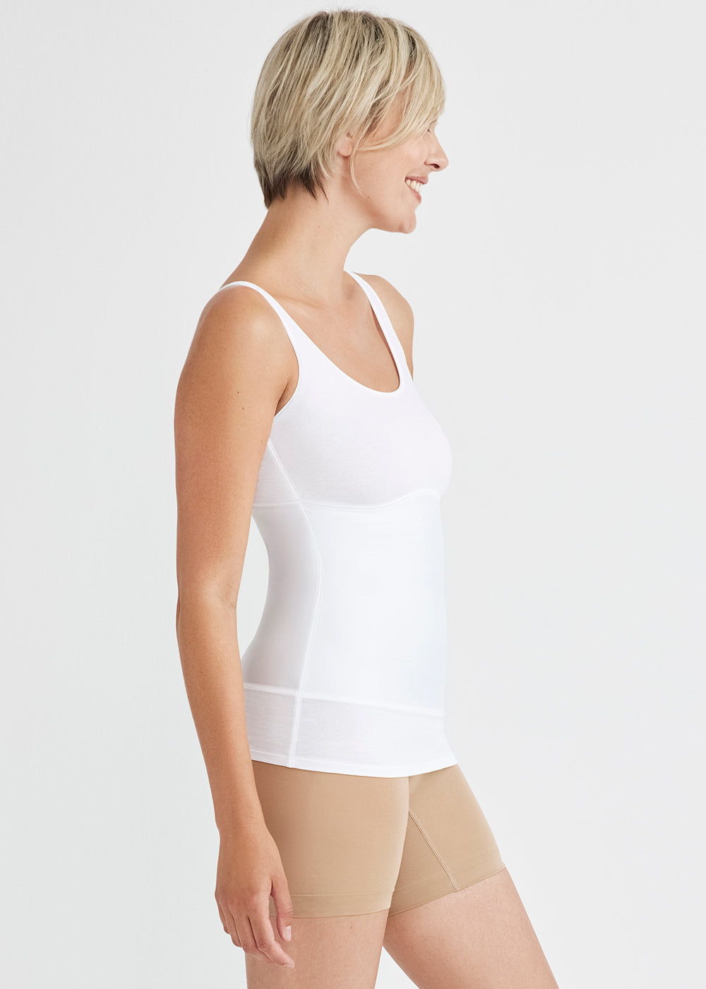 White Comfortable Sculpting Tummy Support 3-Panel Shapewear Tank