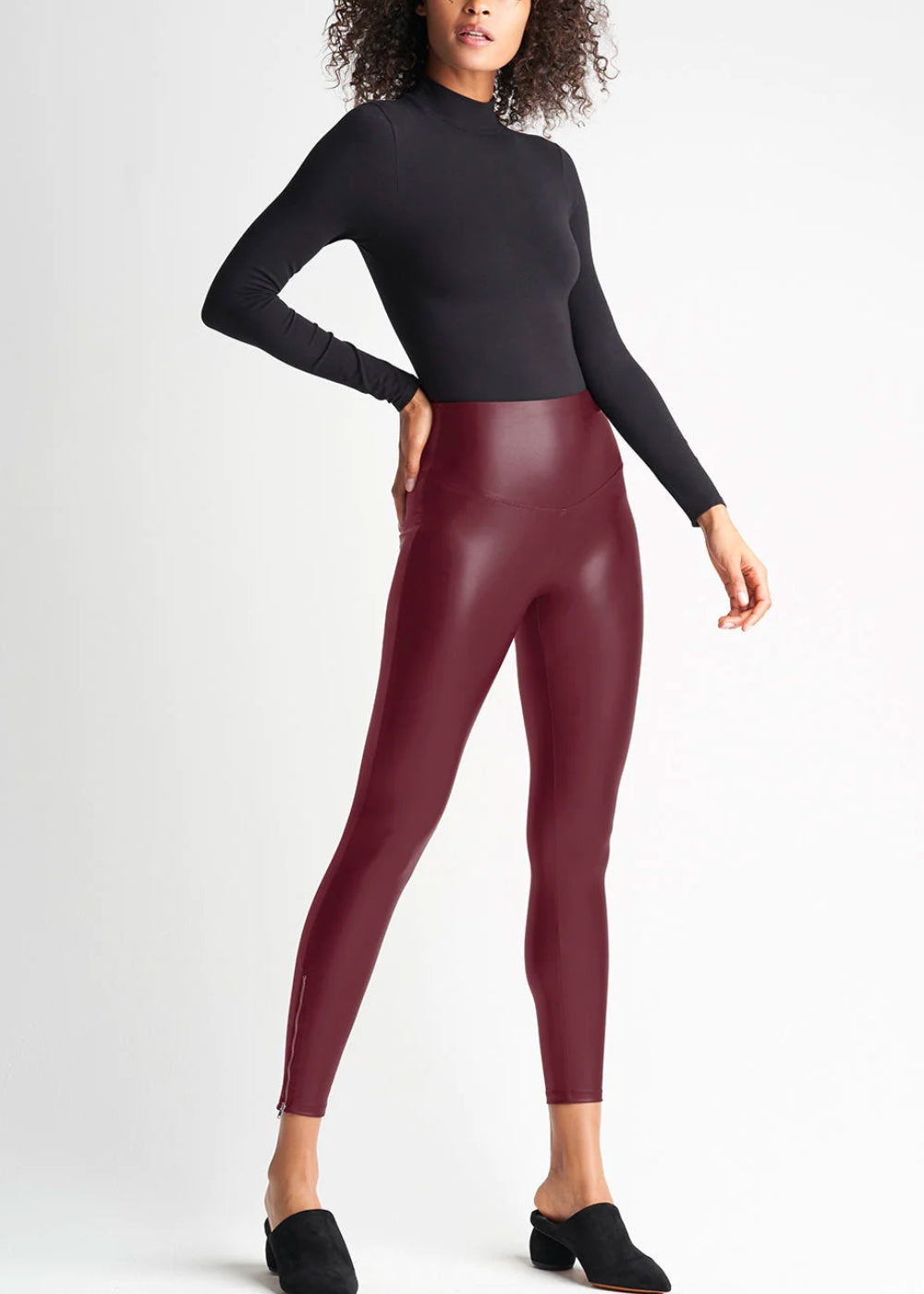 Faux Leather Shaping Legging w Side Zip Zinfandel