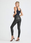 Black Faux Leather Shaping Leggings - Side Back View with Ankle Zip | Yummie