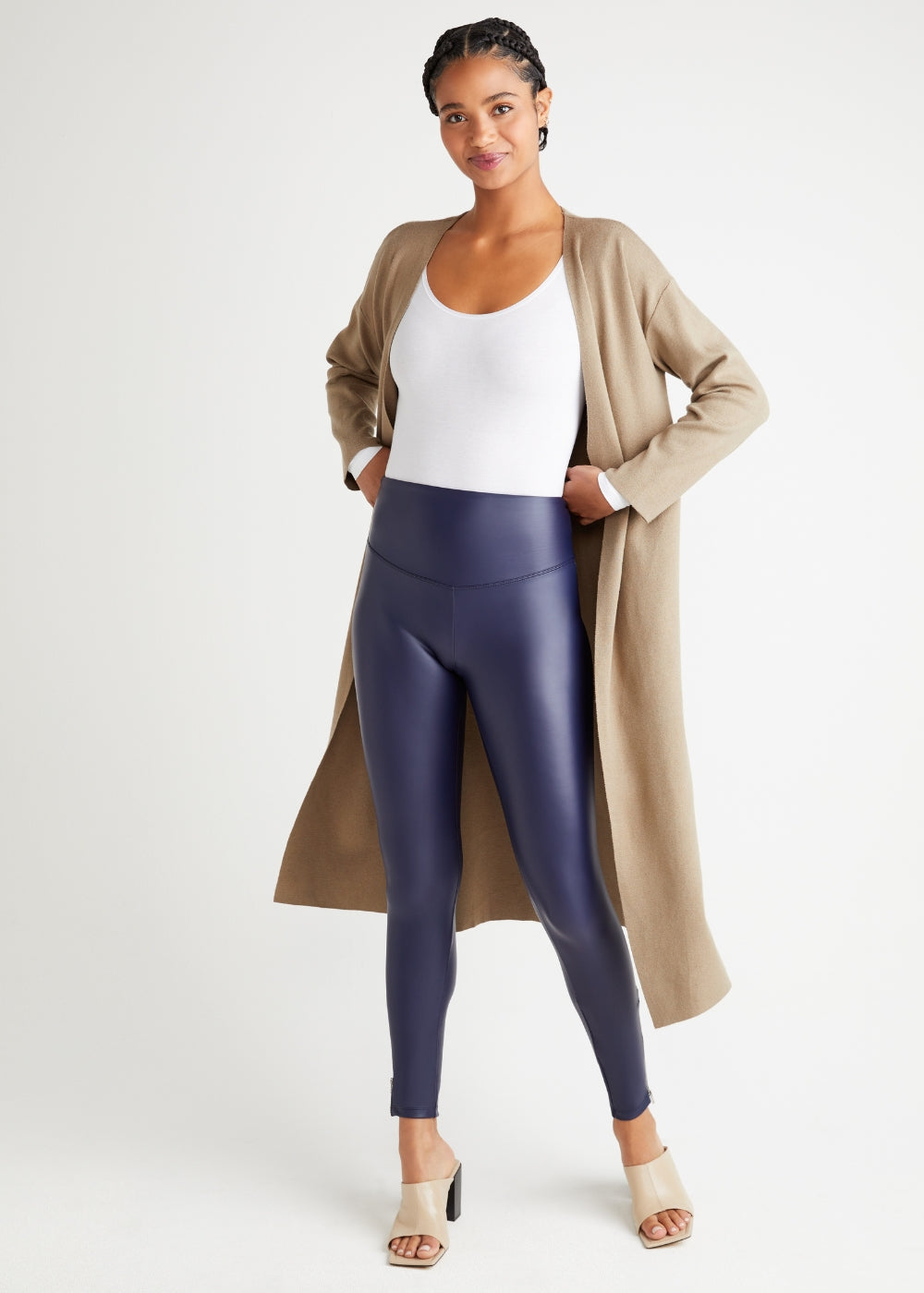 Faux Leather Shaping Legging w/ Side Zip - Medieval Blue, yummie