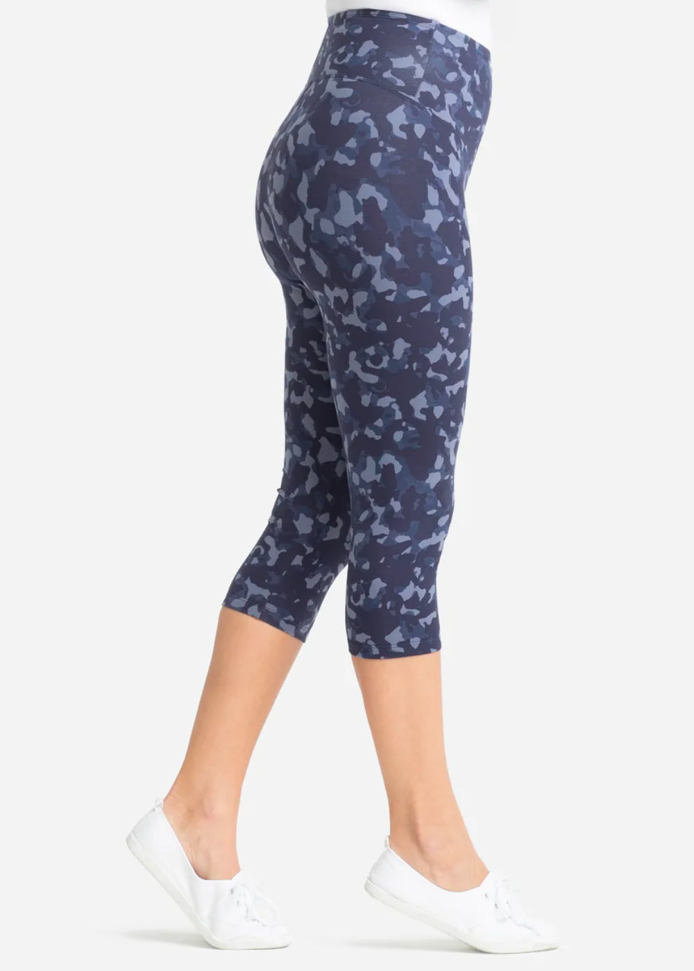 Talia Cropped Capri Shaping Legging - Cotton Stretch from Yummie in Eclipse Blue Camo  - 1