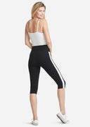 Talia Crop Capri Shaping Legging - 360Sculpt™ Cotton - Black with White Racing Stripe