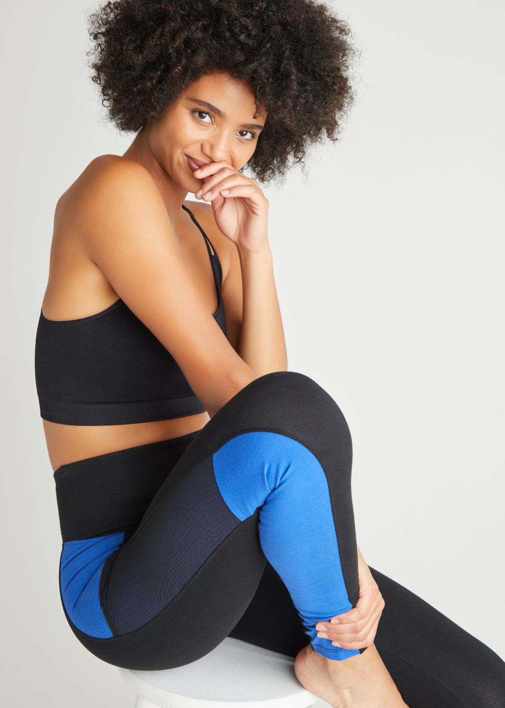 Rachel Shaping Legging with Mesh Pockets - Cotton Stretch from Yummie in Black/True Sapphire Stripe  - 1