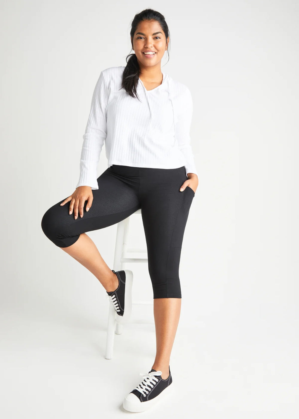 Talia Cropped Capri Shaping Legging with Pockets - Cotton Stretch from Yummie in Black  - 1