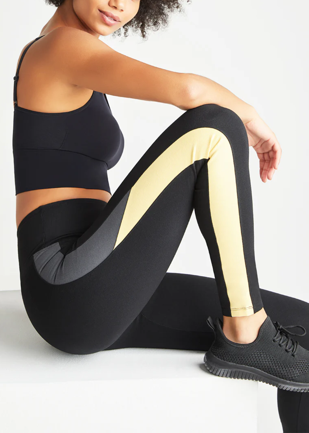 Rachel Shaping Legging w Racing Stripe 360Sculpt™ Cotton Black Smoke Lemon Drop