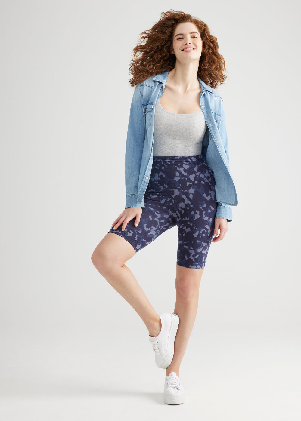 Mel Shaping Biker Short - Cotton Stretch from Yummie in Eclipse Blue Camo  - 1
