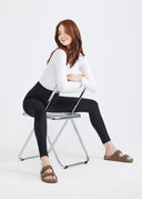 White Cotton Shaping Top - Styled Look with Black Leggings 5'9.5" S/M | Yummie