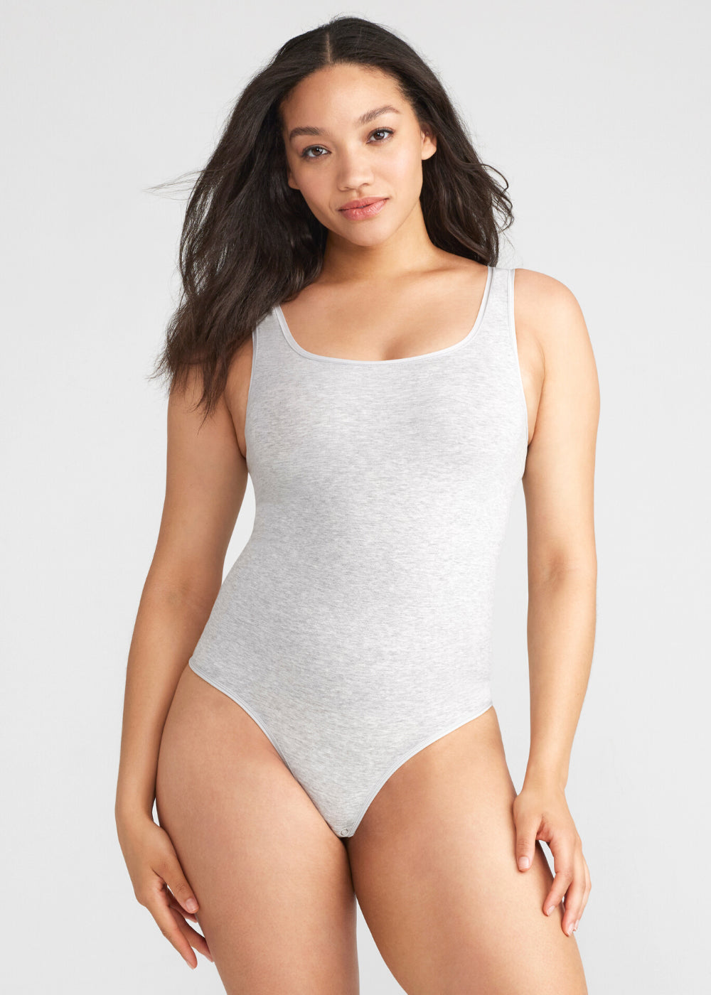 Ruby Shaping Thong Bodysuit - Cotton Seamless from Yummie in Heather Grey  - 1