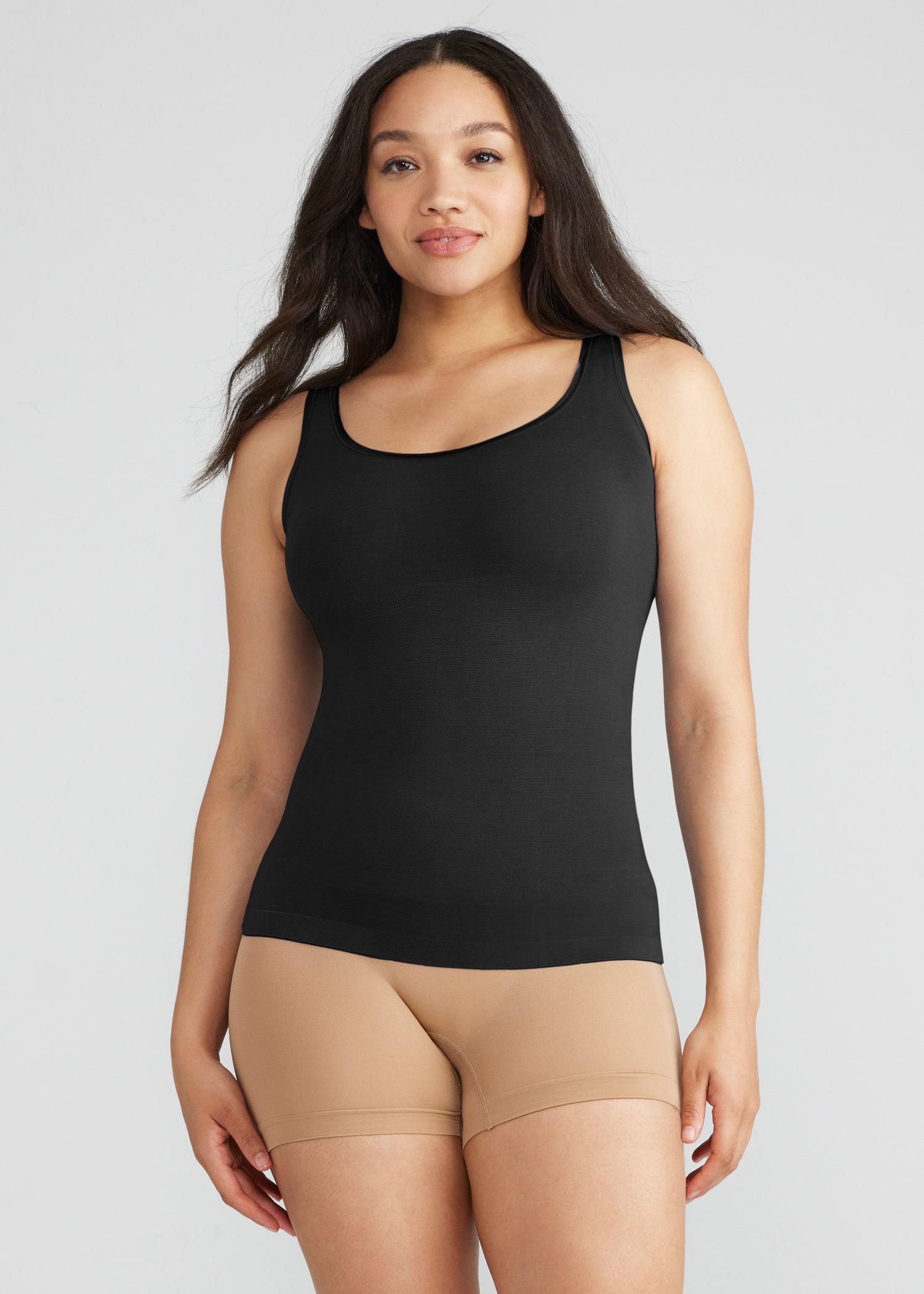  Womens 2PK Tummy Control Shapewear Tank Tops Seamless Square  Neck Compression Tops Slimming Body Shaper Camisole-Black/White S