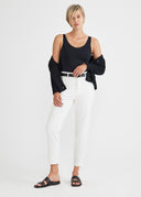 Black Shaping Tank Styled Look with Black Blazer and White Pants - Full Outfit | Yummie