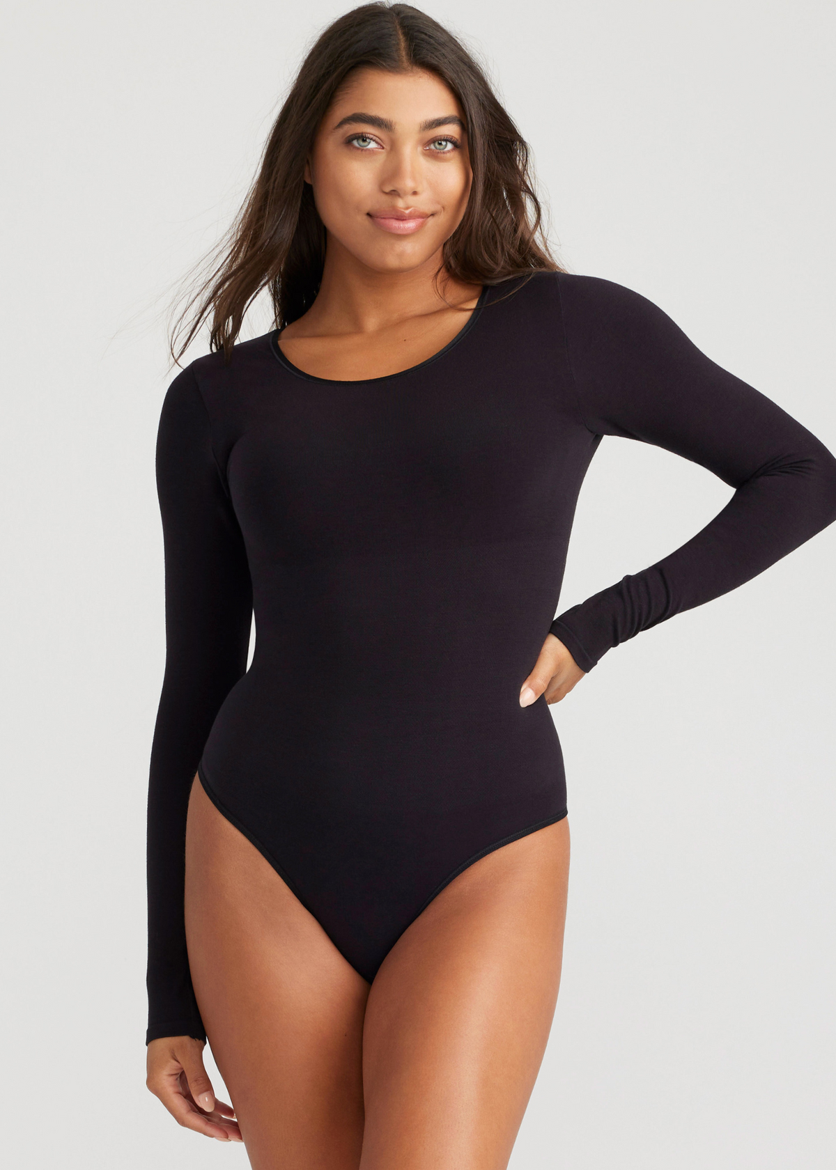 Soma Yummie Crewneck Smoothing Thong Bodysuit Shapewear, Black