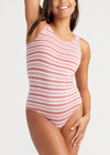 Ruby Shaping Full Back Bodysuit - 360Sculpt™ Cotton - Withered Rose/White Stripe from Yummie in Withered Rose/White Stripe - 1