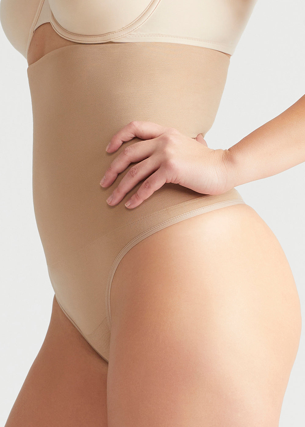 Seamless Solutions - High Waist Shaping Thong from Yummie in Almond  - 1
