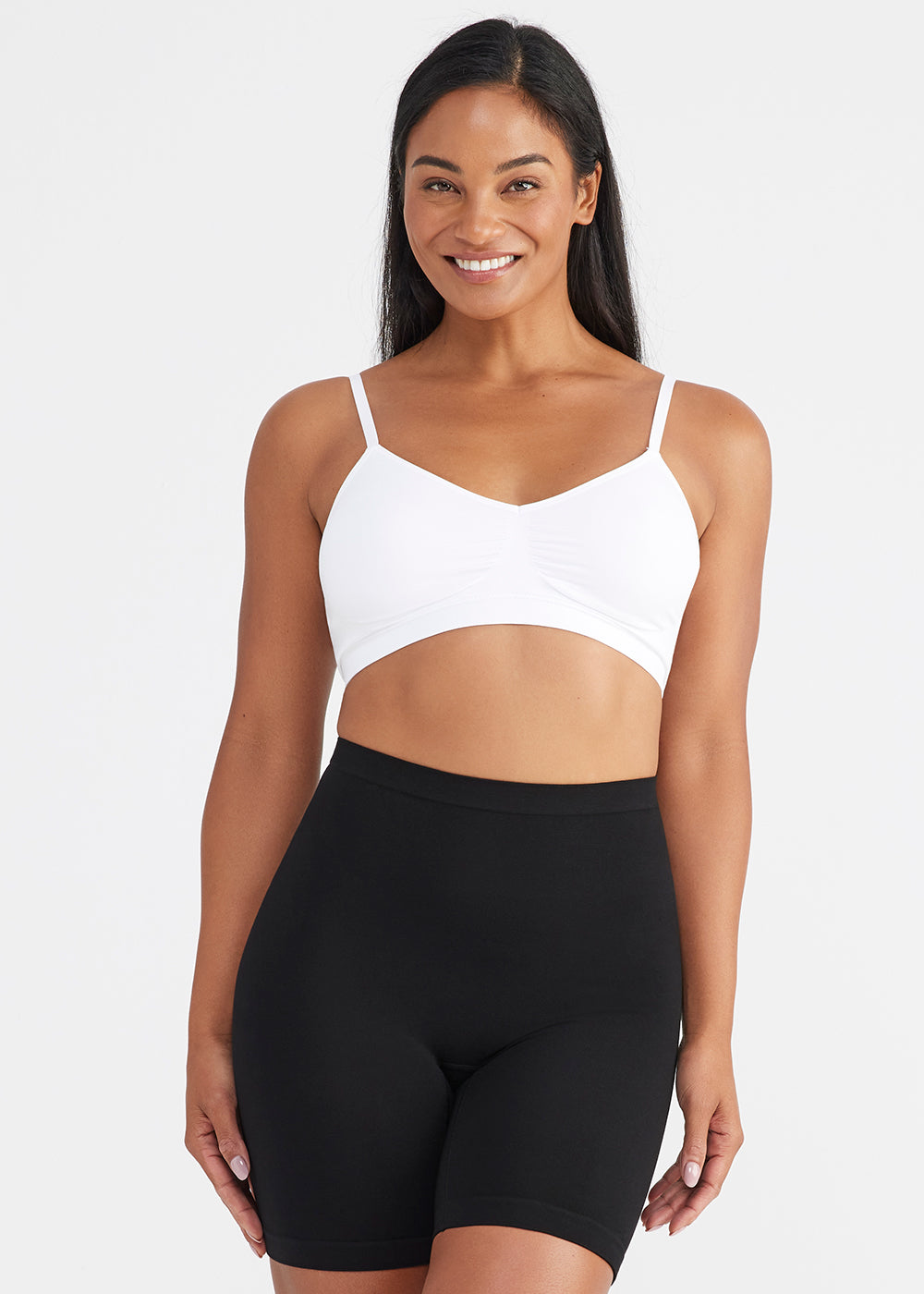 Black Seamless Soft Moisture Wicking Mid Waist Shapewear Thigh