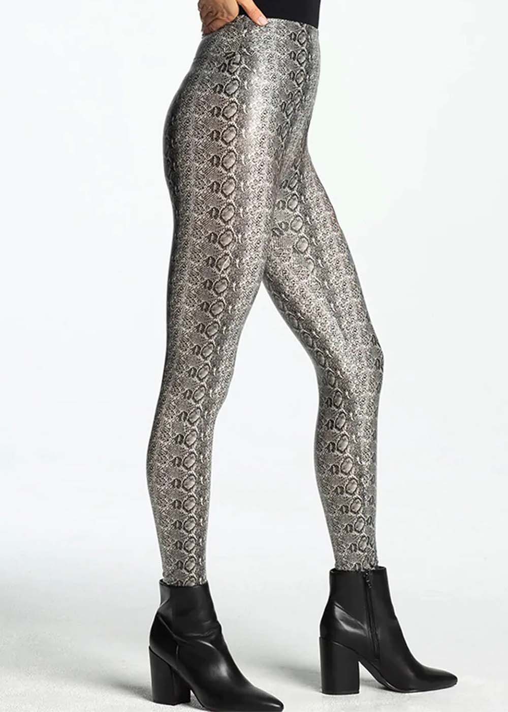 Nancy Faux Leather Reptile Shaping Legging from Yummie in Grey Snake  - 1