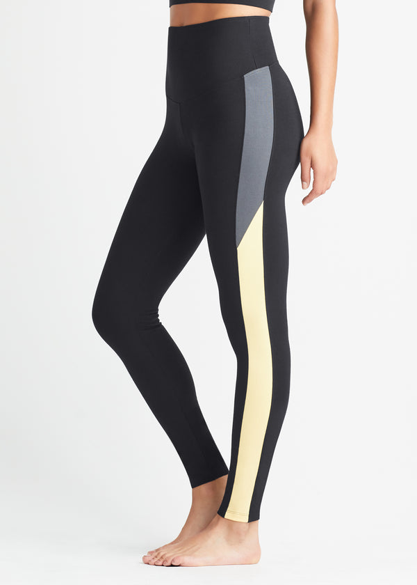Rachel Shaping Legging w/ Racing Stripe - 360Sculpt™ Cotton from Yummie in Black/Smoke/Lemon Drop - 3